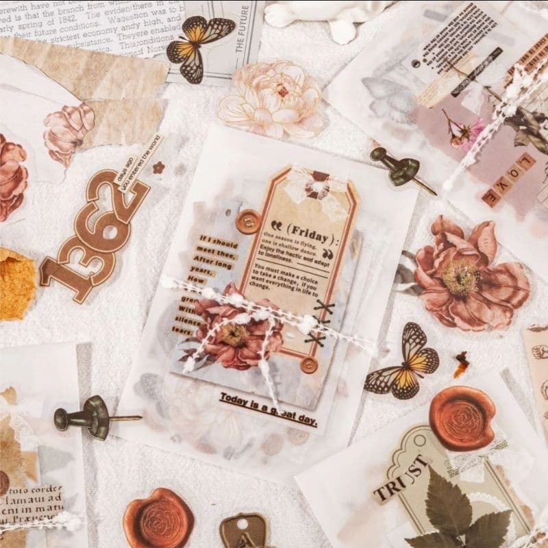 kit 50 itens para scrapbook, journal, planner decorar adesivos e papéis