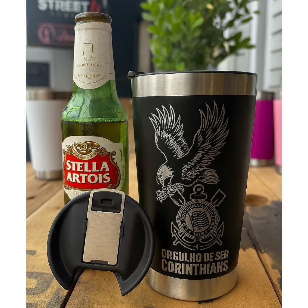 Copo Térmico Inox 473ml com Tampa e Abridor – Personalizado com Gravação a Laser