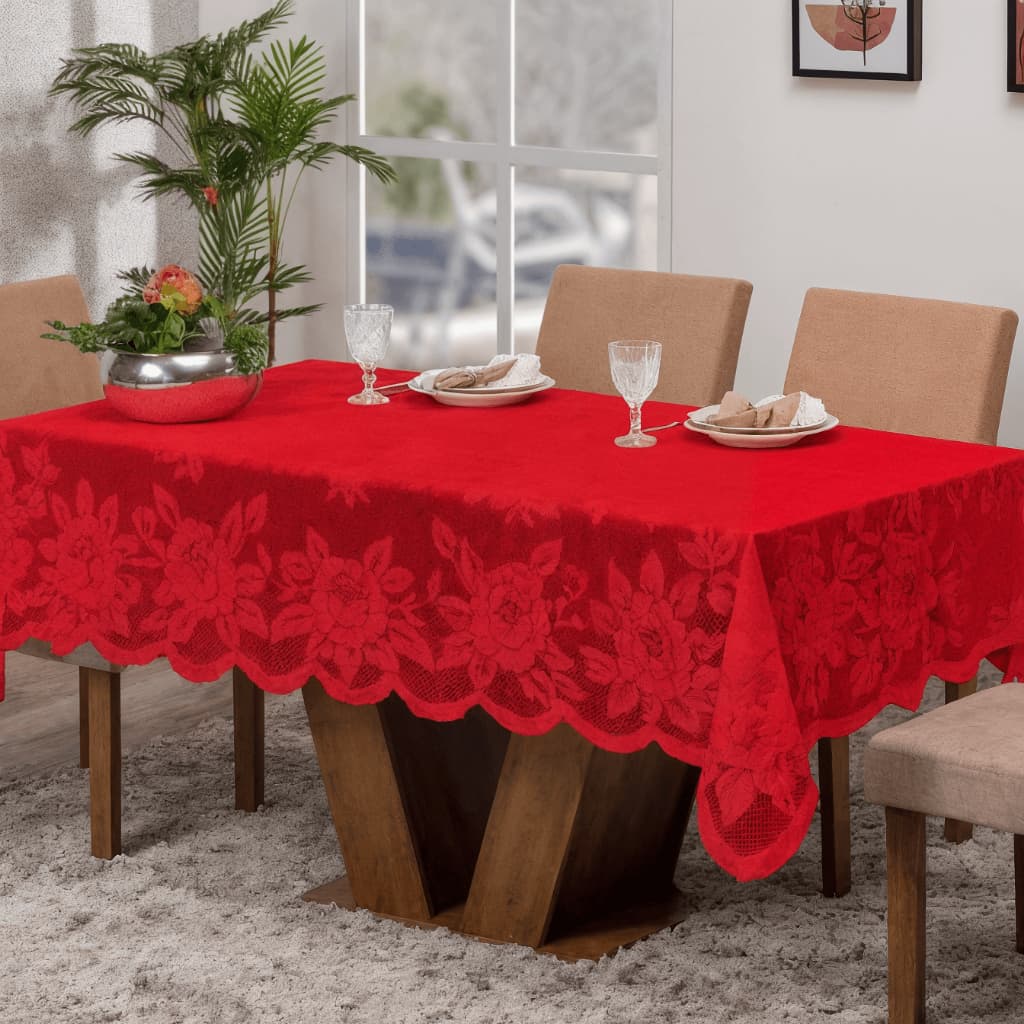 Toalha De Renda Para Mesa Retangular 2.30x1.50m De Luxo Florida Estampada