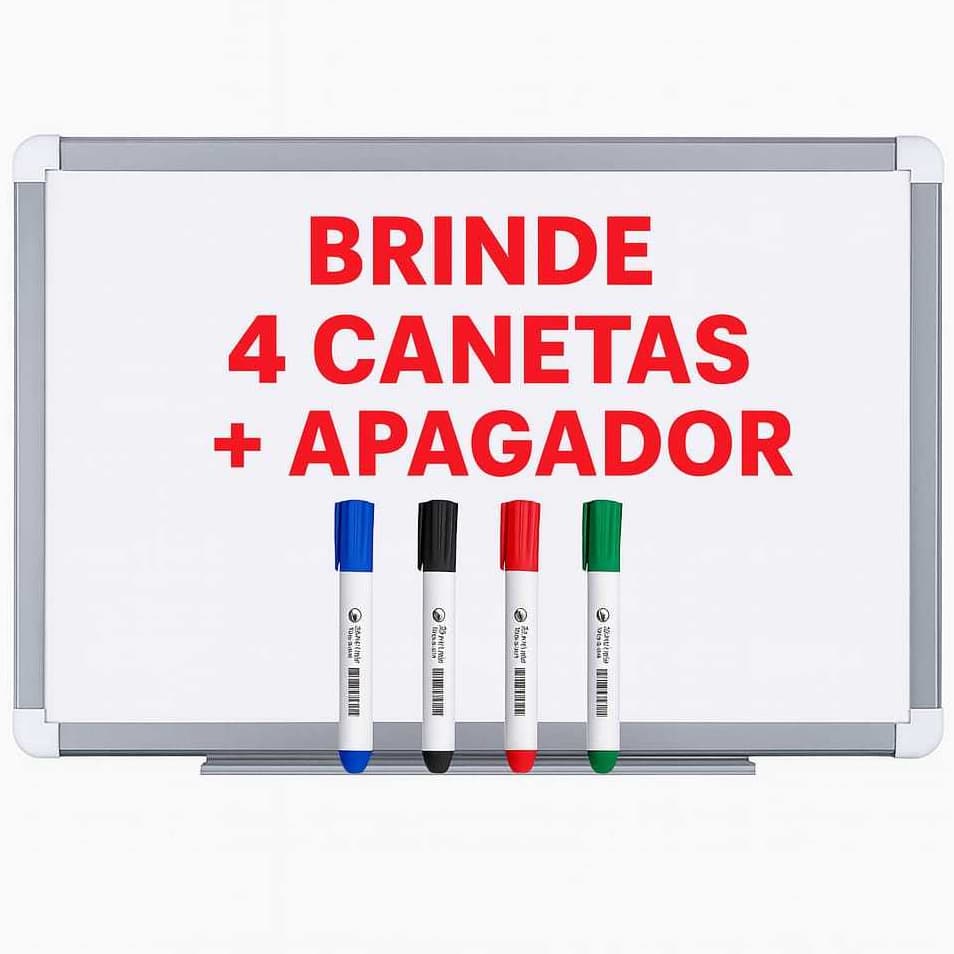 Lousa Quadro Branco Moldura De Aluminizado 100x70 Cm +  ( 4 CANETAS + APAGADOR )