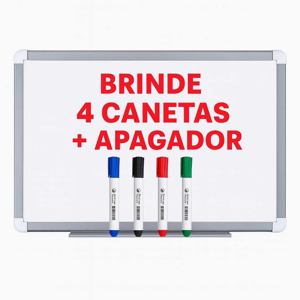 Lousa Quadro Branco Moldura Aluminizada 100x70 Cm + Canetas e Apagador