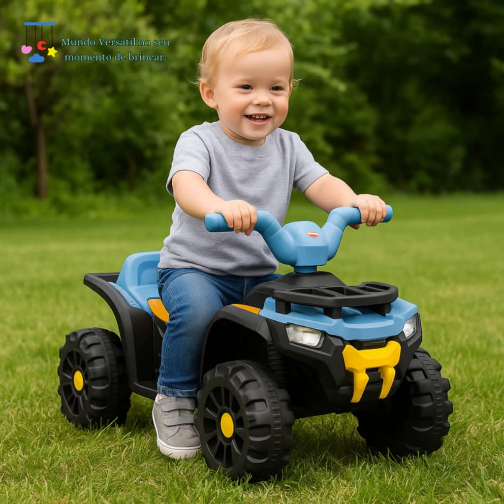 Quadriciclo Elétrico Motorizado Infantil 6V Azul com Bateria Recarregável e Design Esportivo