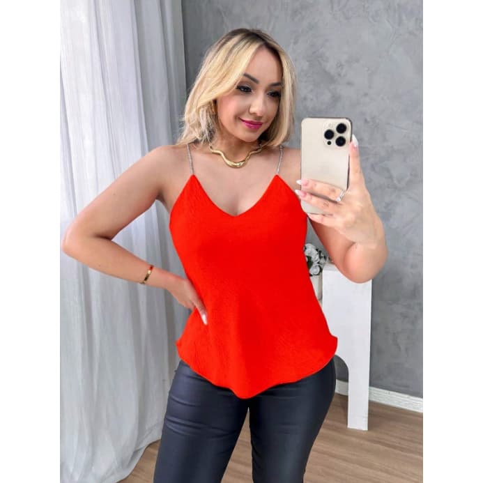 Regata Feminina Alça Strass Brilhante Moda Verão Balada Casual Elegante Estilo Festa