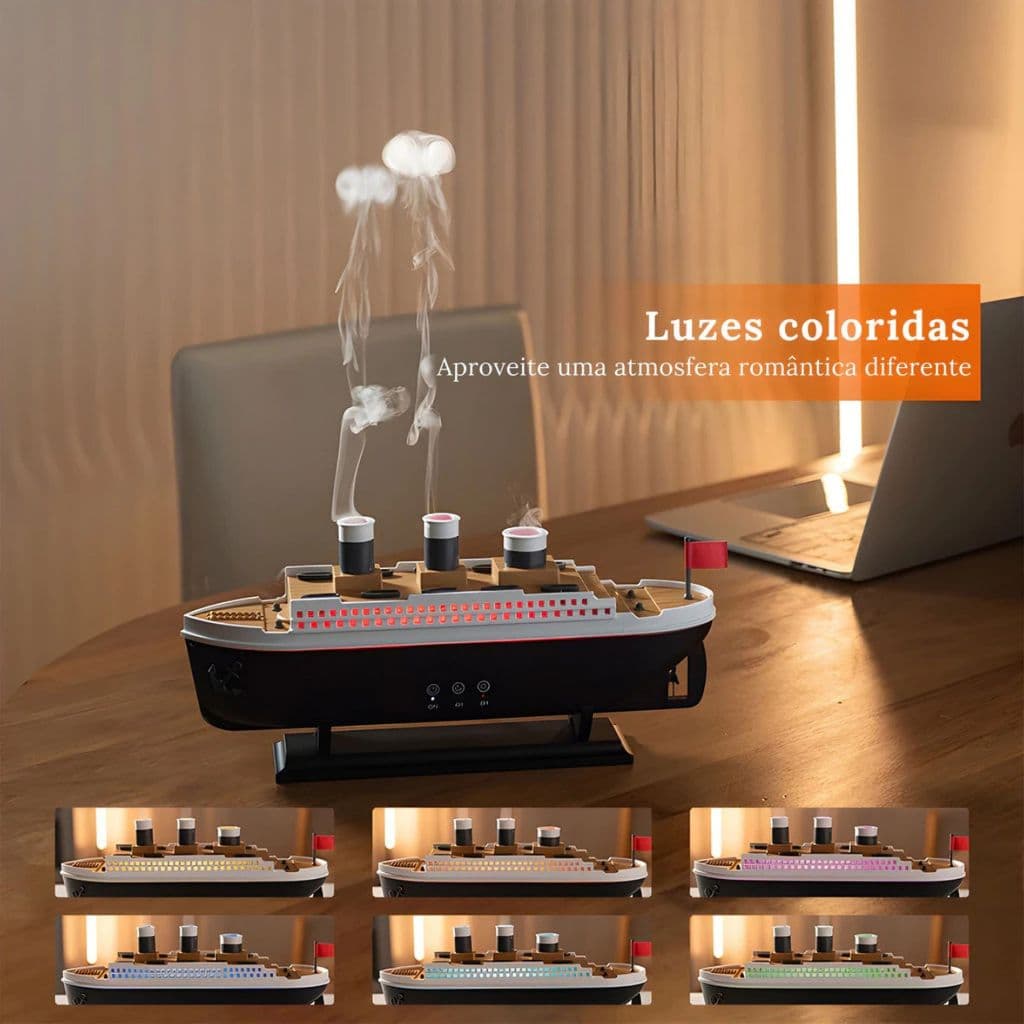 MEGA NOVIDADE Umidificador Barco Navio TITANIC Controle Remoto LED 250ml 2 Modos Névoa Aromatizador Difusor Silencioso
