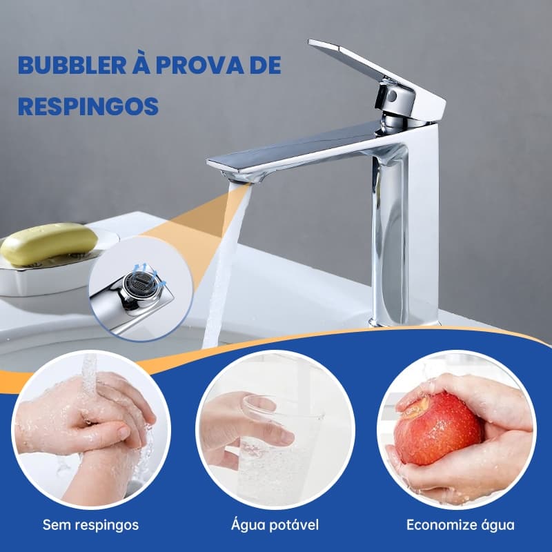Torneira para pia de banheiro com cascata alta, misturador monocomando de água quente e fria em aço inoxidável
