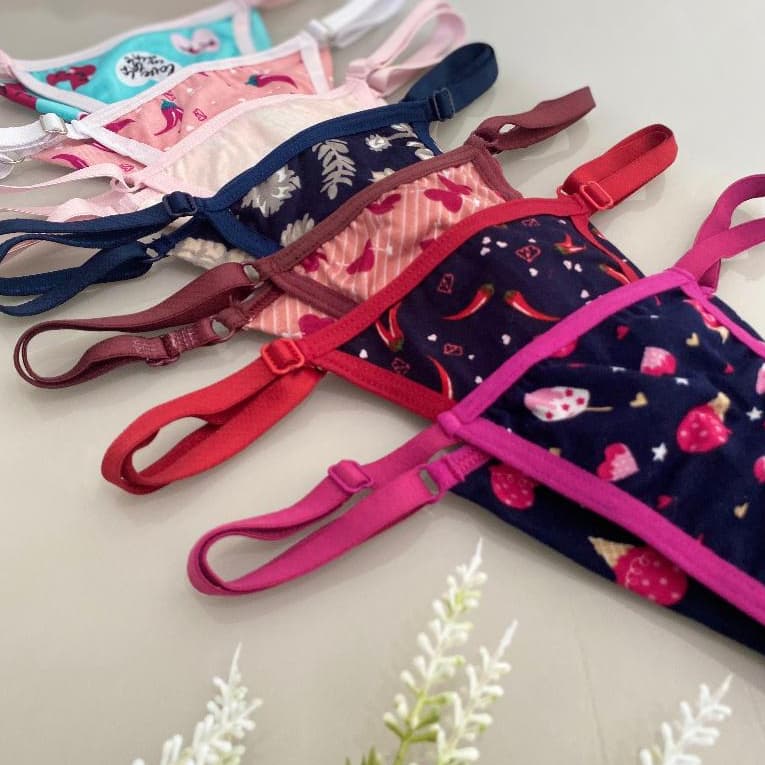 Kit com 3 Calcinhas em Algodão Estampado Tanga String Fio Duplo