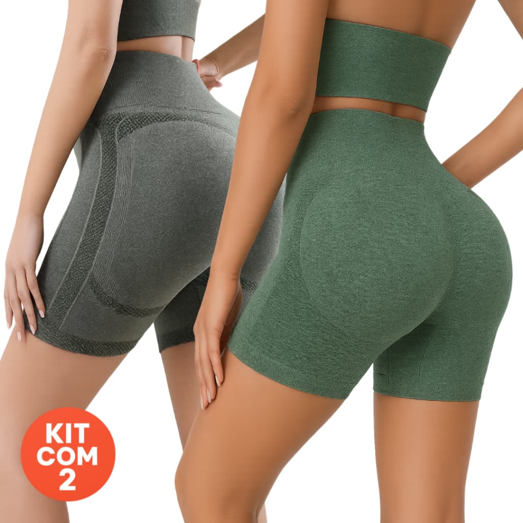 Kit com 2 Shorts Feminino Academia Suplex Levanta Bumbum Fitness
