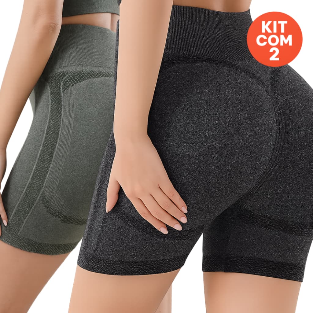 Kit com 2 Shorts Levanta Bumbum Feminino Academia Fitness Suplex