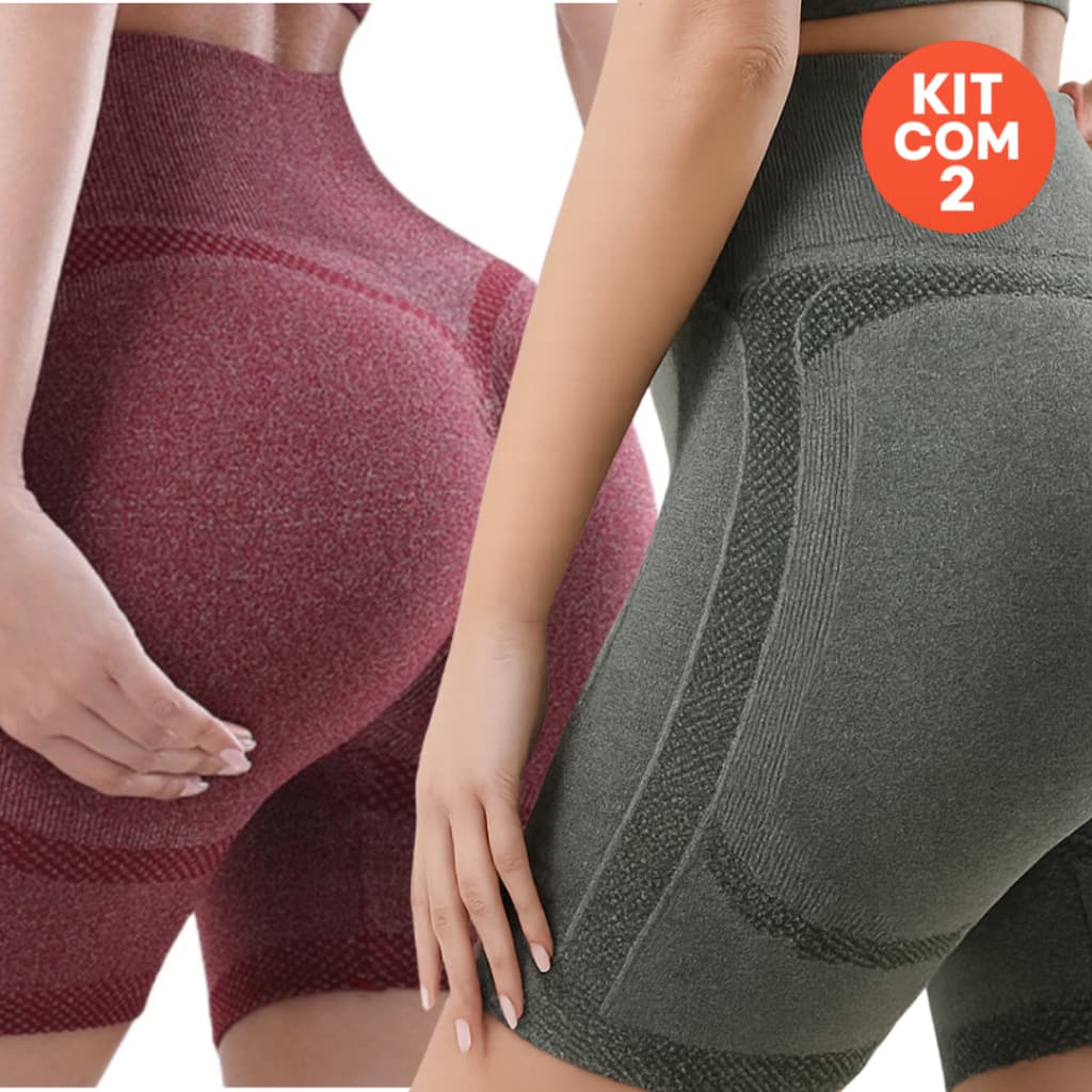 Kit com 2 Shorts Suplex Fitness Feminino Levanta Bumbum Academia