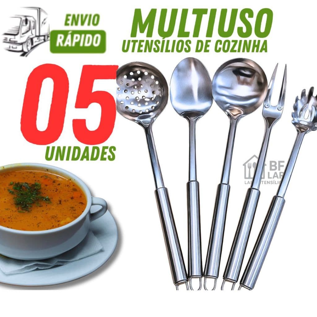 Utensílios de Cozinha Pegador de Massa Escumadeira Concha Colher Grande Garfo Trinchante Kit 5/4/3/1