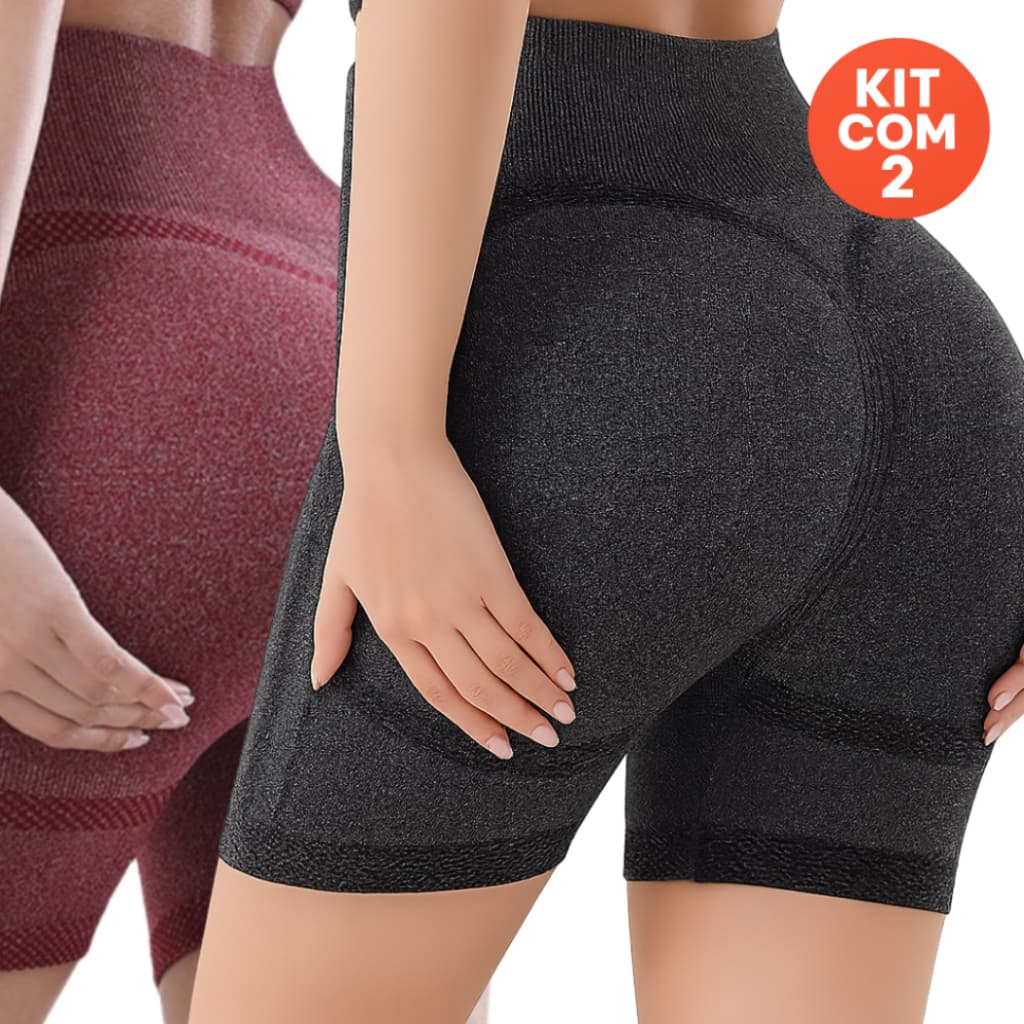 Kit com 2 Shorts Feminino Academia Fitness Suplex Levanta Bumbum