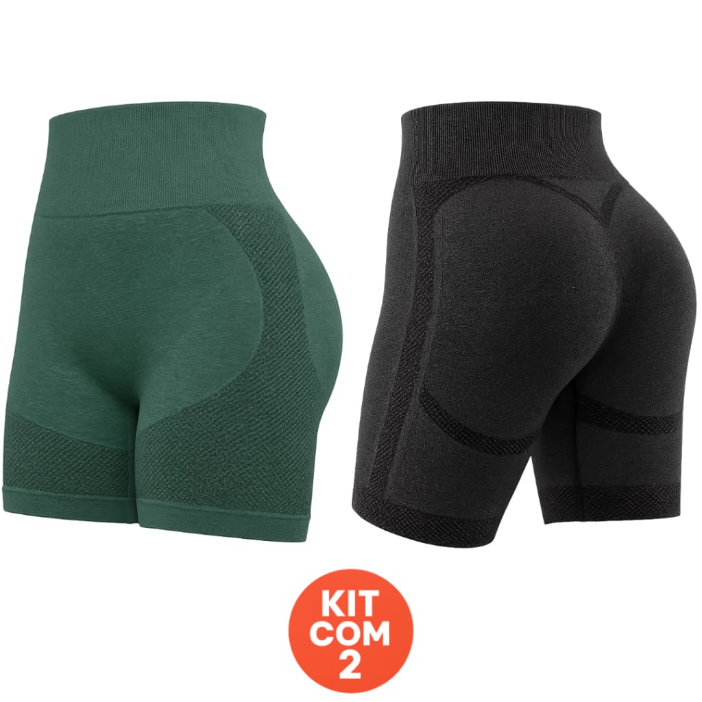 Kit com 2 Shorts Levanta Bumbum Feminino Suplex Academia Fitness