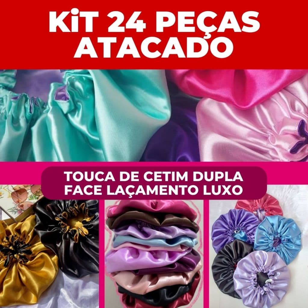 Kit Atacado Touca de Cetim Dupla Face antifriz Lançamento Luxo Kit 12 Toucas de Cetim Dupla Face Regulável