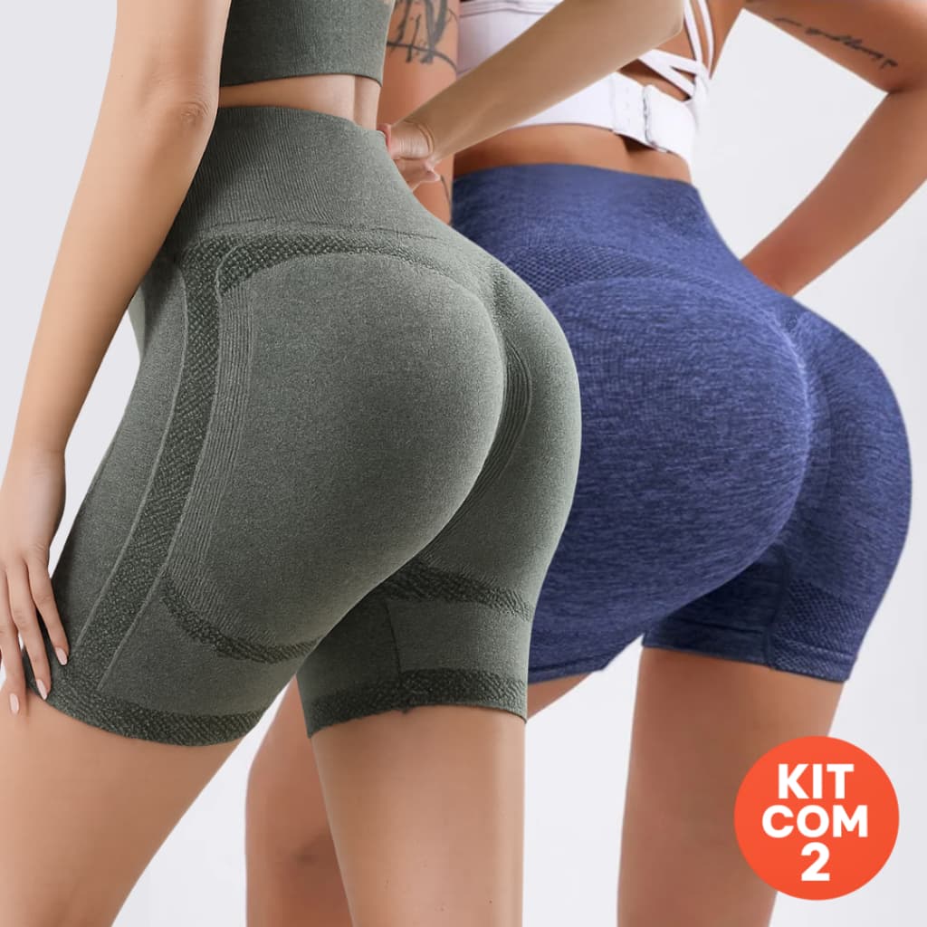 Kit com 2 Shorts Feminino Suplex Academia Fitness Levanta Bumbum