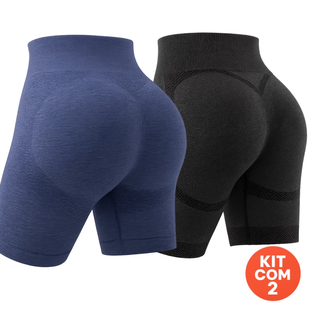 Kit com 2 Shorts Feminino Corrida Caminhada Academia Fitness Suplex