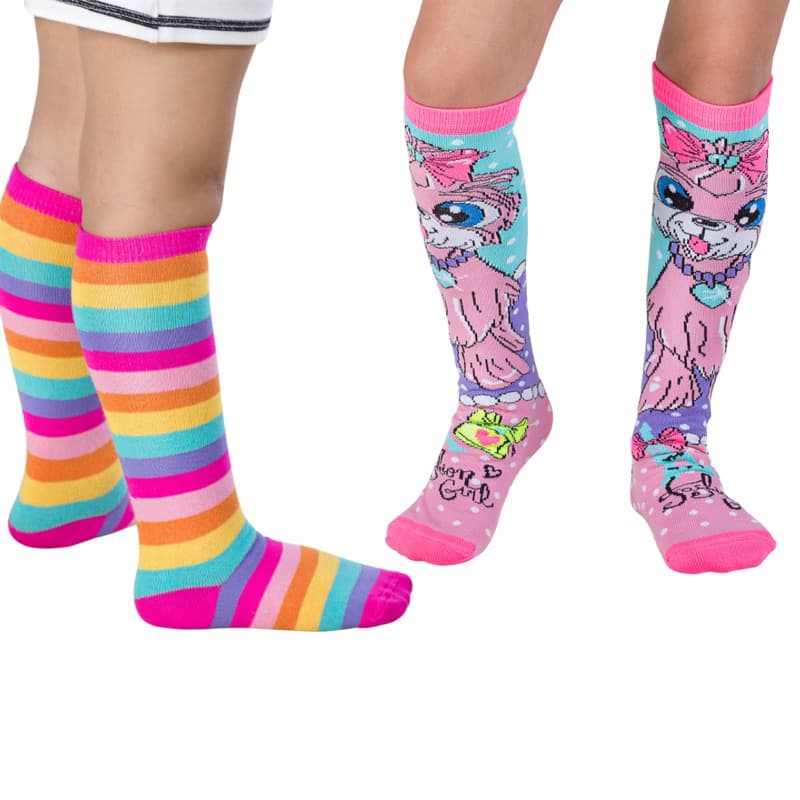 Kit 2 Pares Meia Longa Colorida Até o Joelho 3/4 Infantil Divertida Menina