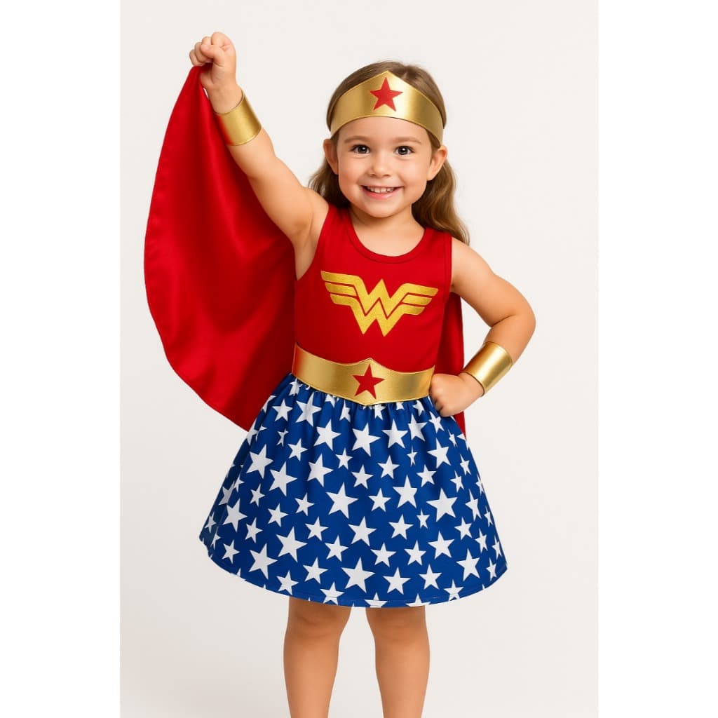 Fantasia Vestido Mulher Maravilha Personagem  Festa Infantil