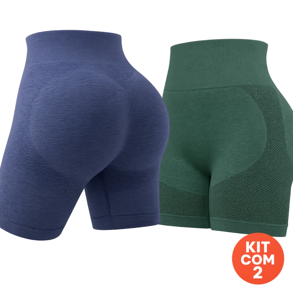 Kit com 2 Shorts Feminino Corrida Academia Suplex Fitness Levanta Bumbum