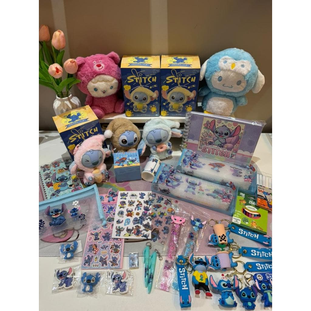 Kit Papelaria STITCH caixa com 10 Itens Presente Criativo caneta fofa estojo régua chaveiro borracha boneco fofo
