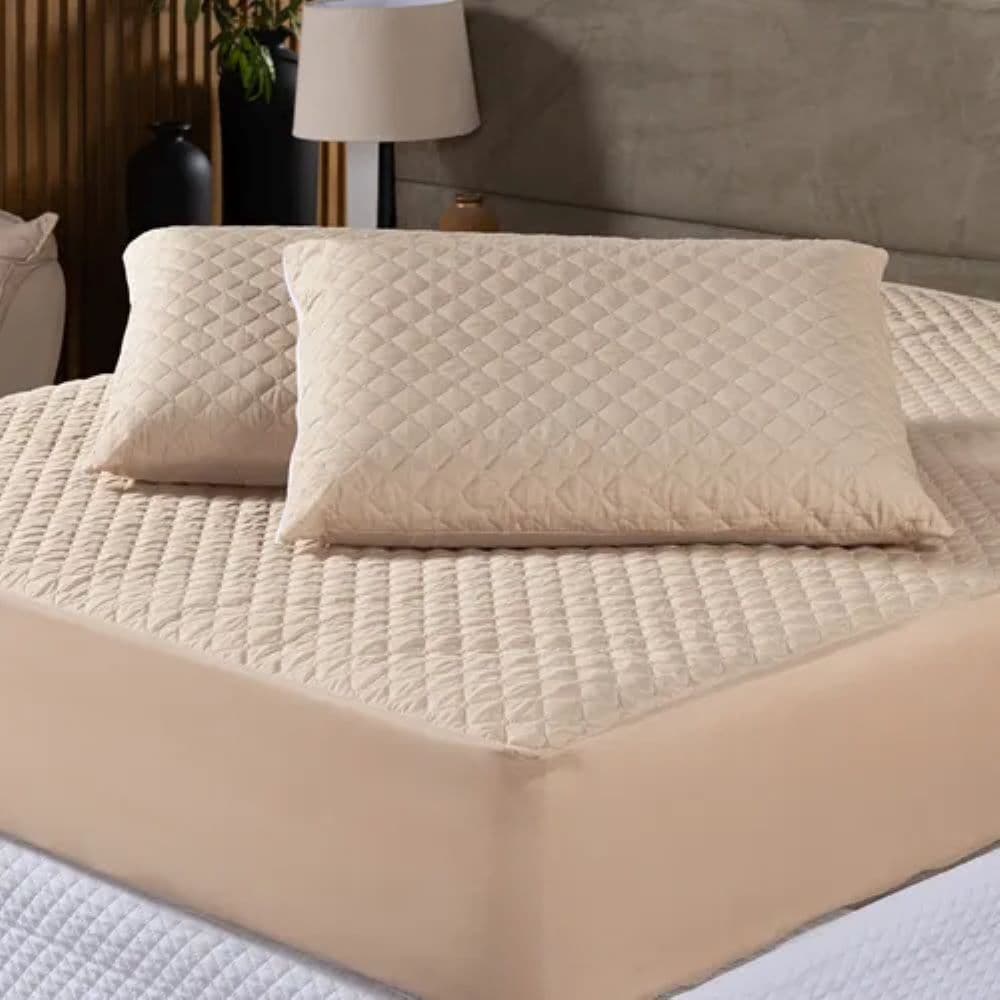 PortaTravesseiro Impermeável Matelado com Zíper Alta Durabilidade 6 peças Tabaco e Avelã