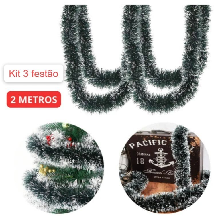 kit 3 festao verde nevado decoraçao 2 metros festa natal mesa