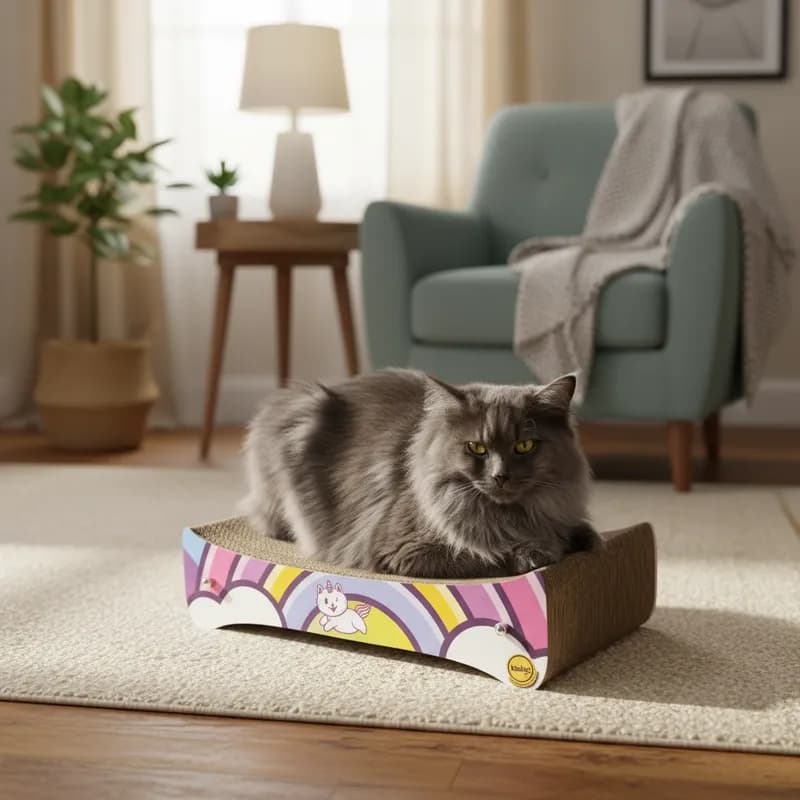 Arranhador Cama  para Pet Gatos Papelão Arco íris Femea