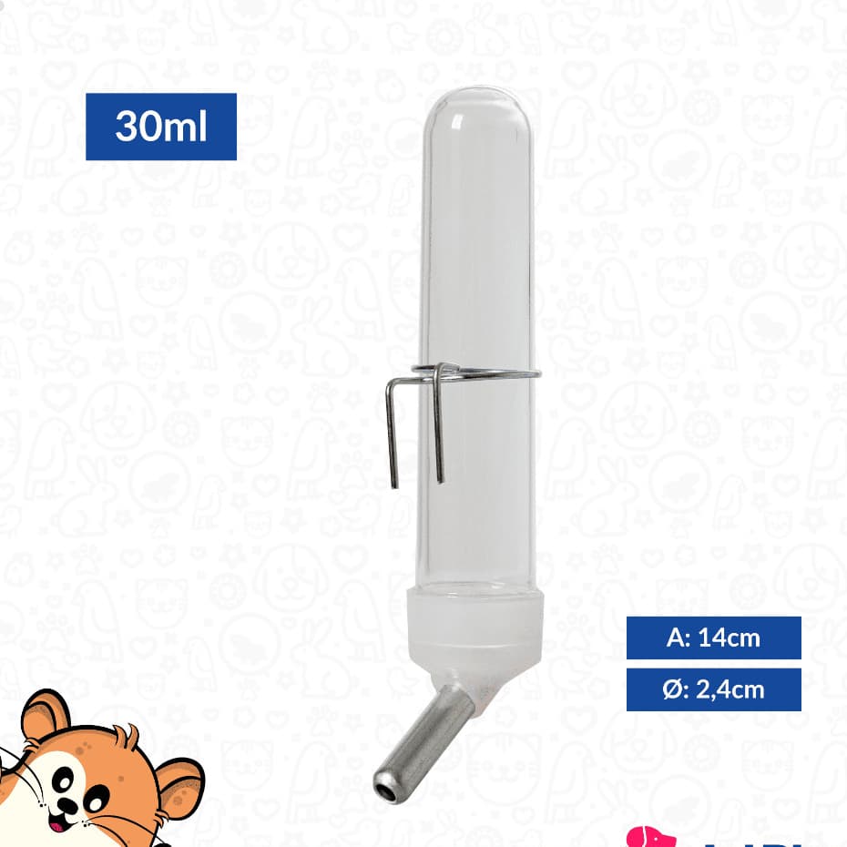 Kit 12 Bebedouro 30ml Médio Com Gancho Vertical Para Roedores Hamster Ramster Camundongo Chines