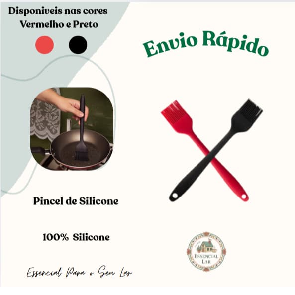 Pincel de Silicone Preto ou Vermelho Utensílio de Cozinha Pincel Culinário Antiaderente 25cm