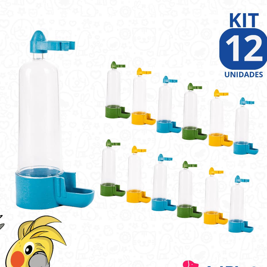 Kit 12 Bebedouro Caçulinha Tradicional 60ml Para Passarinhos Canario Belga Coleiro Papa Capim Tizil Tarin Pintassilgo