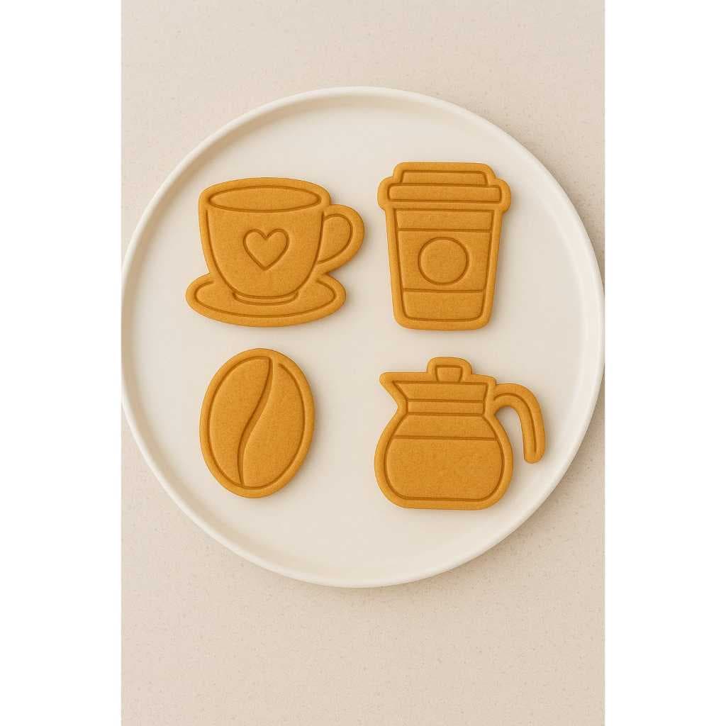☕❤️ CAFÉ  Cortador p/ Cookies, Biscoito, Massinha e Pasta Americana | Kit 4 pçs | Opções 6, 8 e 10cm | Coffee C/S Puxado