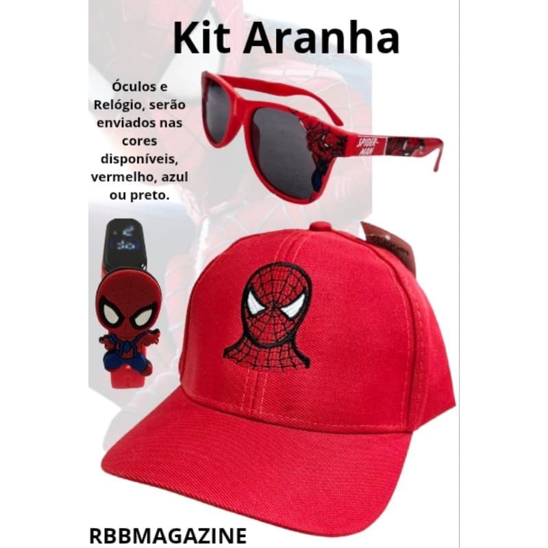 Boné do Homem-Aranha + Óculos + Relógio Resistente – Kit Cheio de Aventura!
