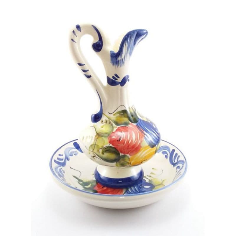Jarra Cerâmica 600ml Com Bacia Esmaltada Decorada Divina Decor Cozinha