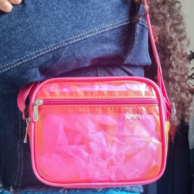 Minibag Cristal em PVC Bolsa Pequena com Alça Grossa Regulável 1,40m e Resistente Modelo Adulto ou Infantil