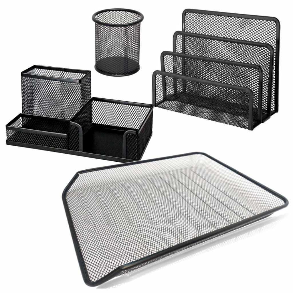 Kit Organizador De Mesa Preto Escritório Porta Treco Bandeja Porta Cartão Caneta Lembrete