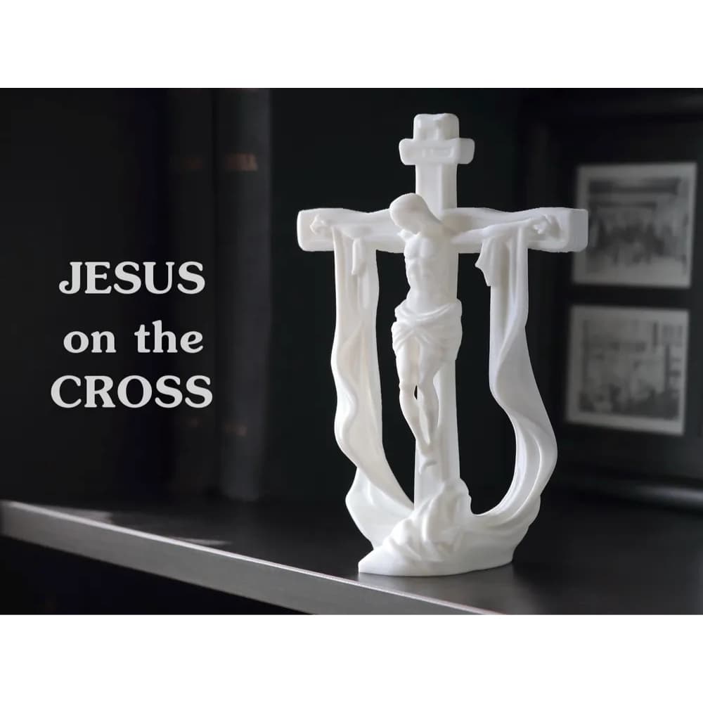 Estátua Jesus na Cruz – Escultura Religiosa Decorativa Kit com 5