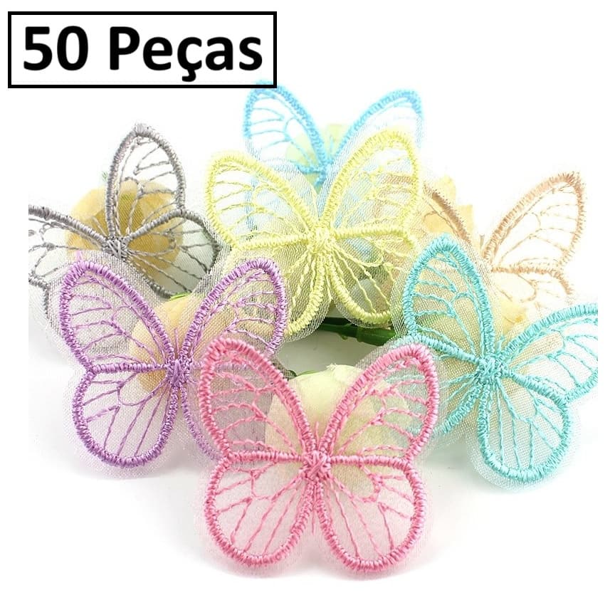 50 Apliques Borboleta Roupa Laços Artesanato Colorido Tecido Tiara Patches Bordados De Poliéster Lã
