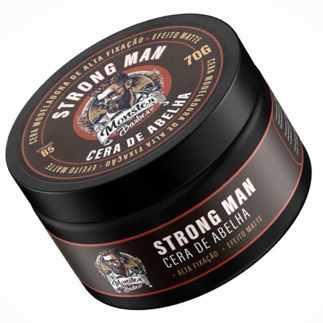 Cera Modeladora Para Cabelos Strong man Efeito Seco Fosco Mega Fixação monster barber 70g de abelha
