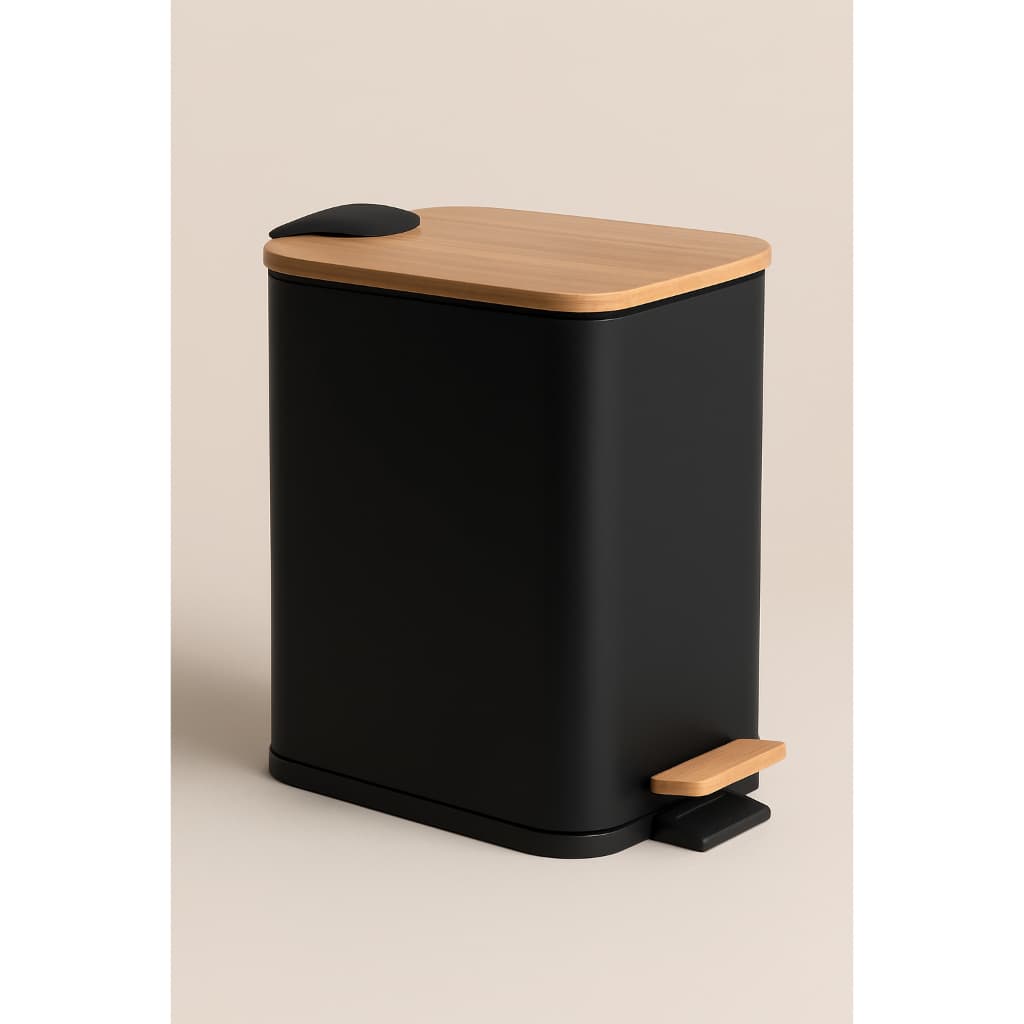 Lixeira 5l Inox Banheiro Tampa Bambu Amortece Mek Practice