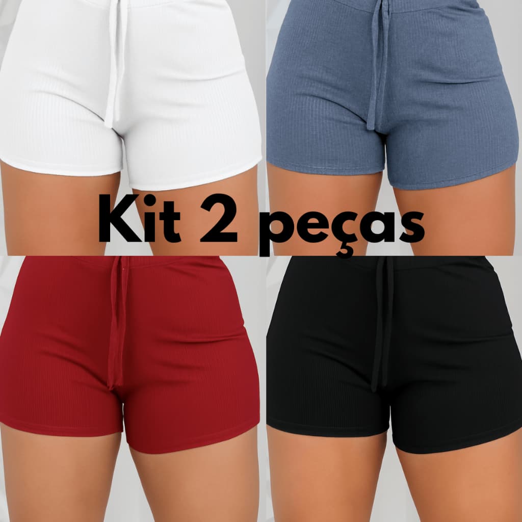 Kit 2 Shorts Feminino Canelado Básico Modelador