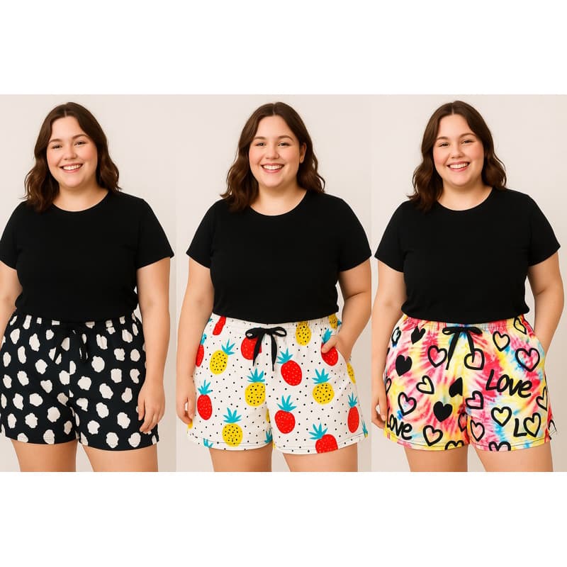 Kit 5 SHORT Shorts Femininos Estampados Sortidos Praia Academia Conforto P M G G3