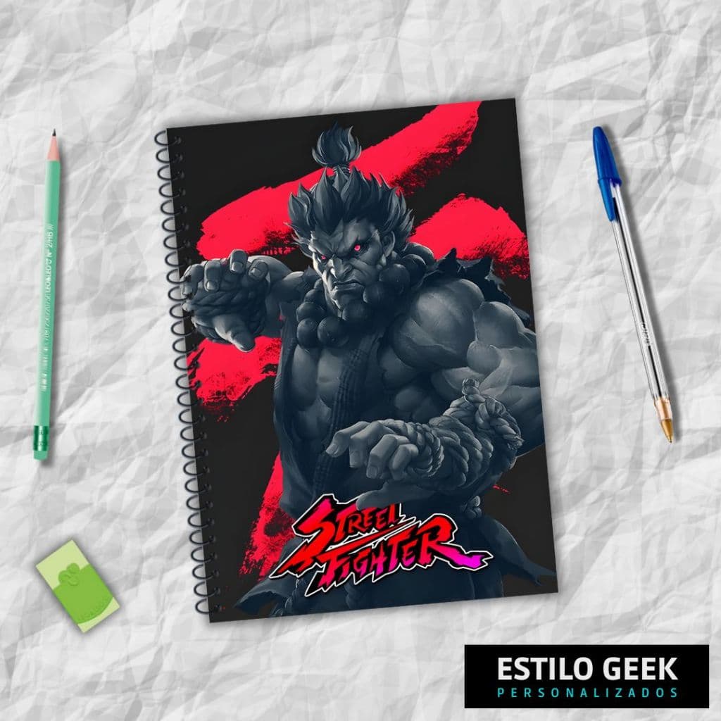 Caderno Akuma Street Fighter Universitário Universitário Personalizado 1 matéria 80 e 10 matérias 160 folhas