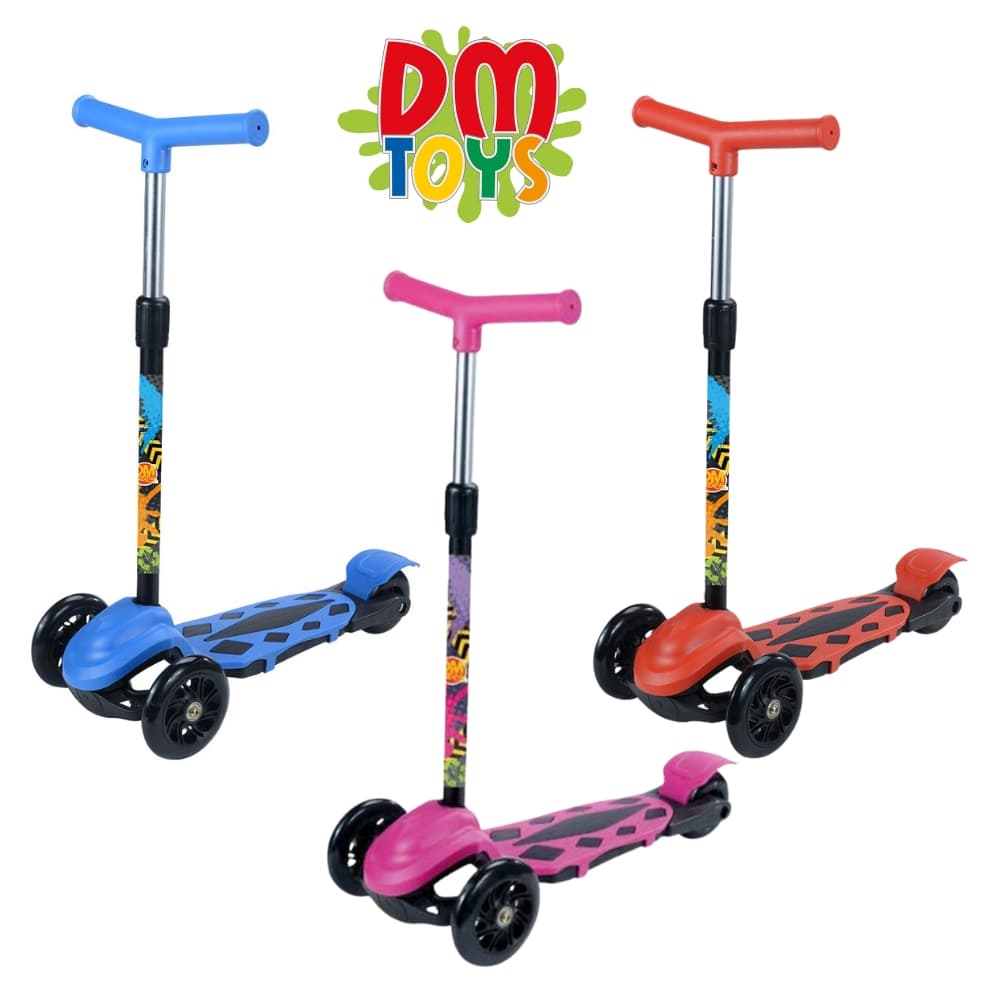Patinete Radical New Power Trinete 3 Rodas Altura Ajustavel DM Toys Azul / Rosa / Vermelho