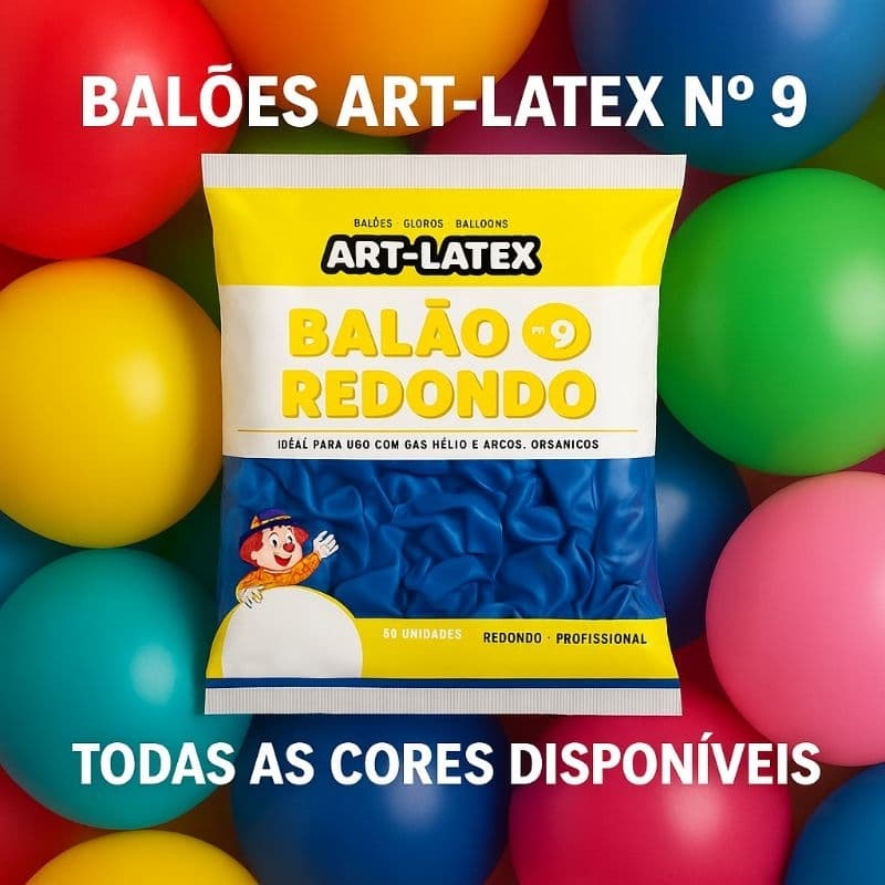Balão redondo Art Latex Numero 9 redondo  Cor Lisa pacote com 50 unidades promoção bexiga