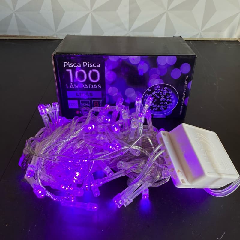 Pisca pisca lilás roxo com fio transparente 9 metros 220V para decoração casa árvore de Natal led luizinha luz arvore