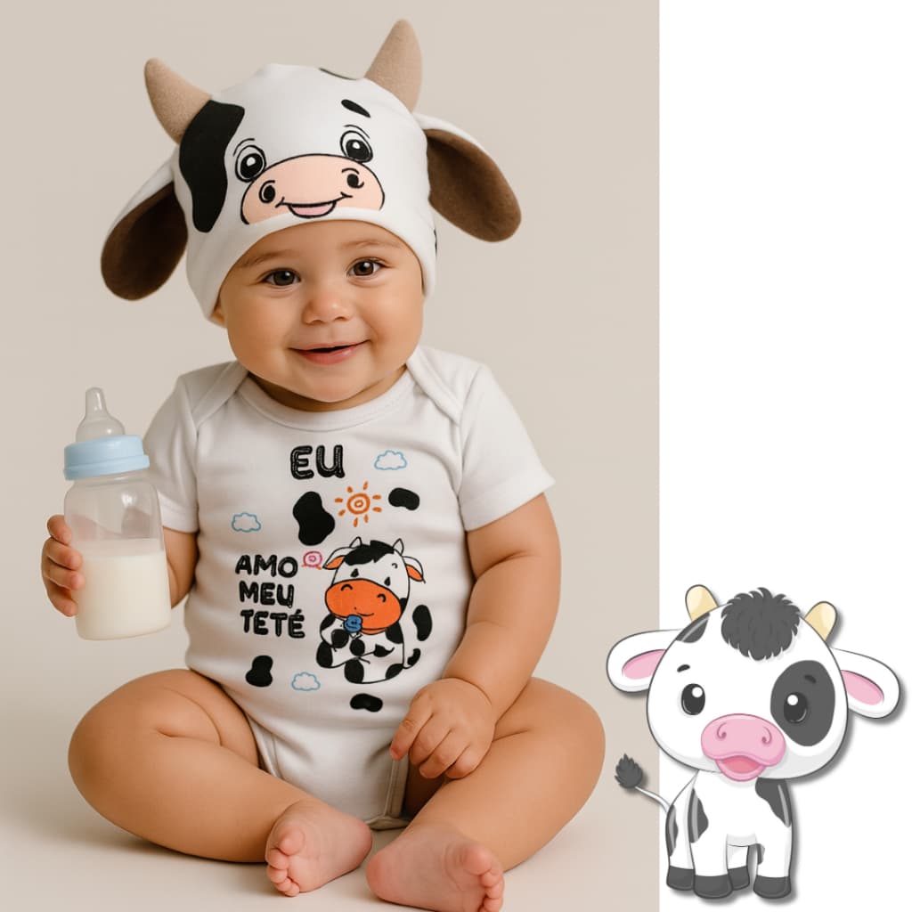 Body Bebê Infantil Mêsversário Temático Vaquinha Fazenda Super Confortável Linha Premium