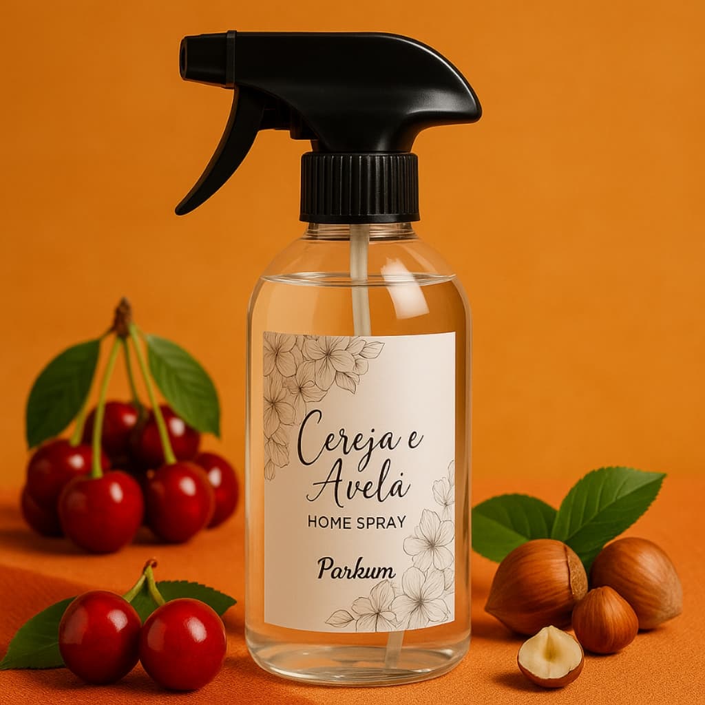 Home Spray Aromatizador de Ambientes e Tecidos Água Perfumada Borrifador 500ML Cereja Avelã