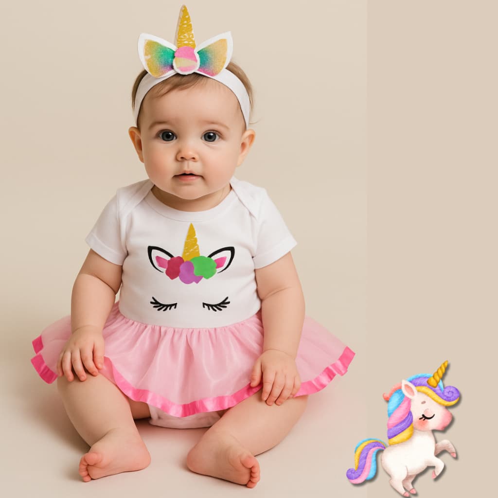 Body Bebê Infantil Menina Mêsversário Temático Unicórnio Super Confortável Linha Premium
