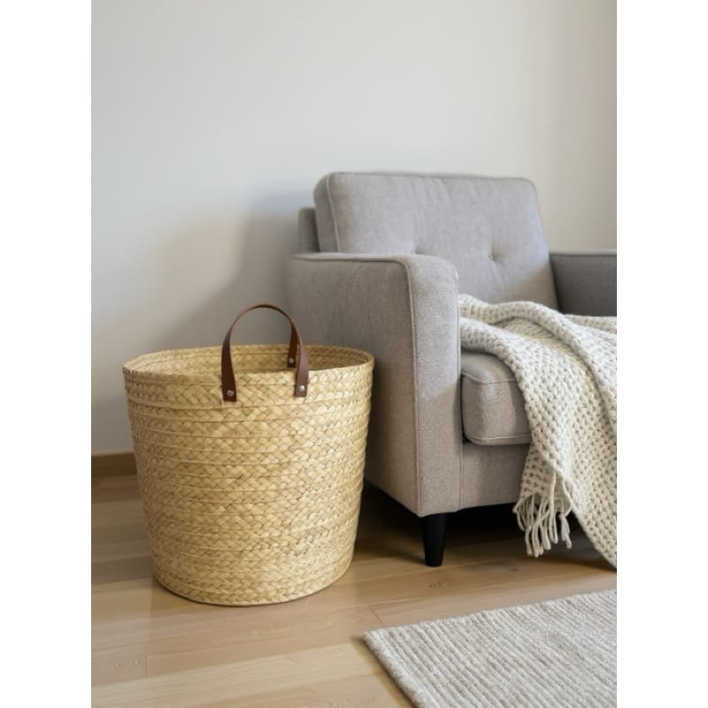Cesto Vaso Cachipot de Palha 25x25 com fundo MDF Organizador, Plantas, Manta de sofá