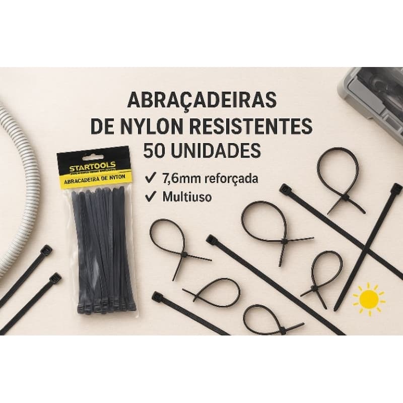 Kit 100 Abraçadeira Enforca Gato Nylon Preto Plástica Prende Fio Cabo Organizador Rabo De Rato