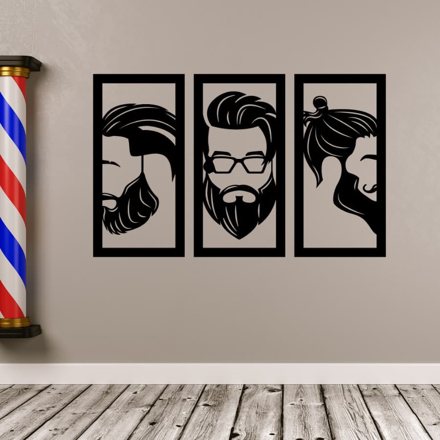 Kit de 3 Quadros Barbearia em Mdf Preto 3mm Vazado Decoração Promoção